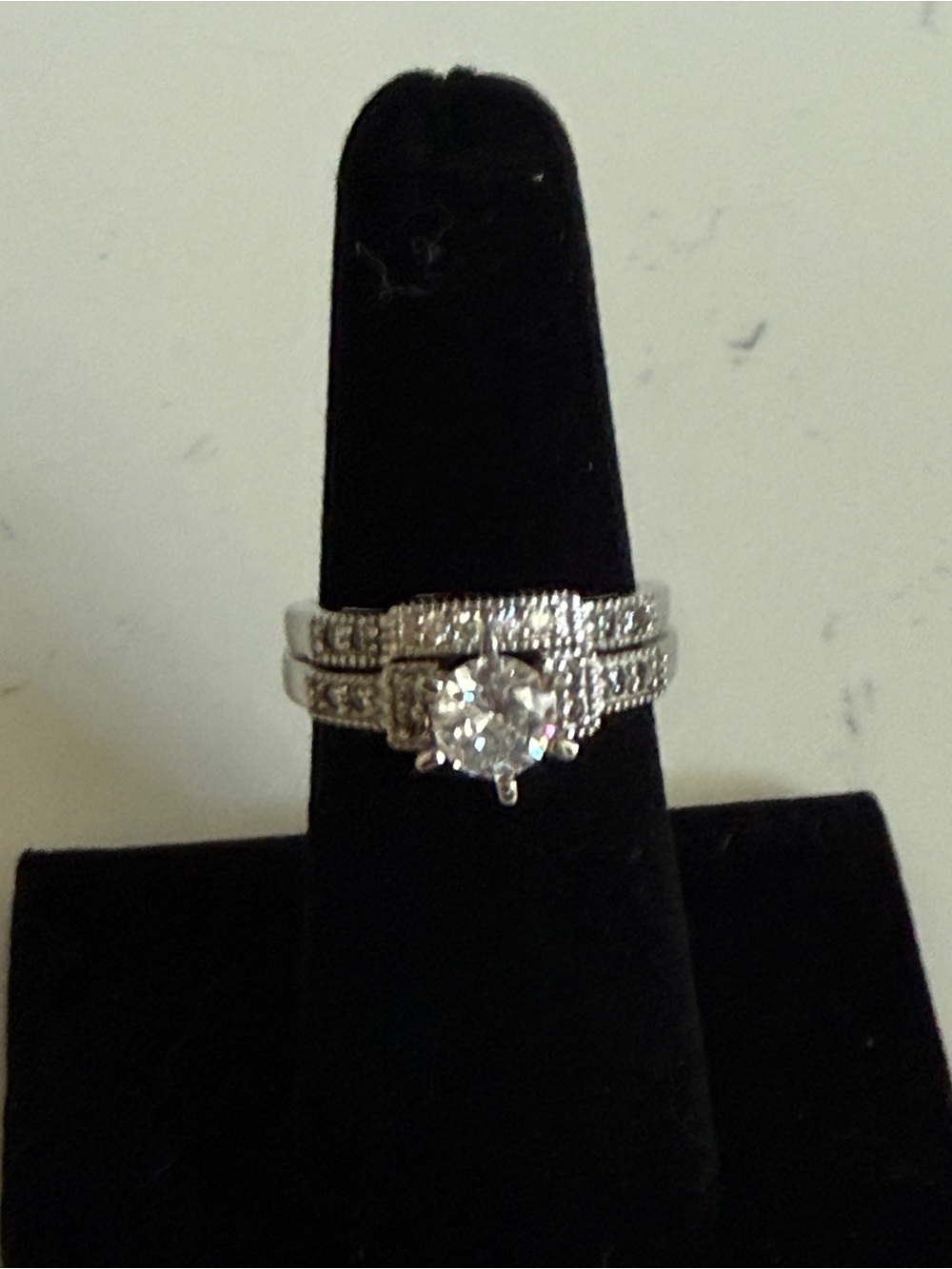 Sterling Silver Cubic Zirconia Engagement and Wedding Ring and Earrings Set - Picture 6 of 6